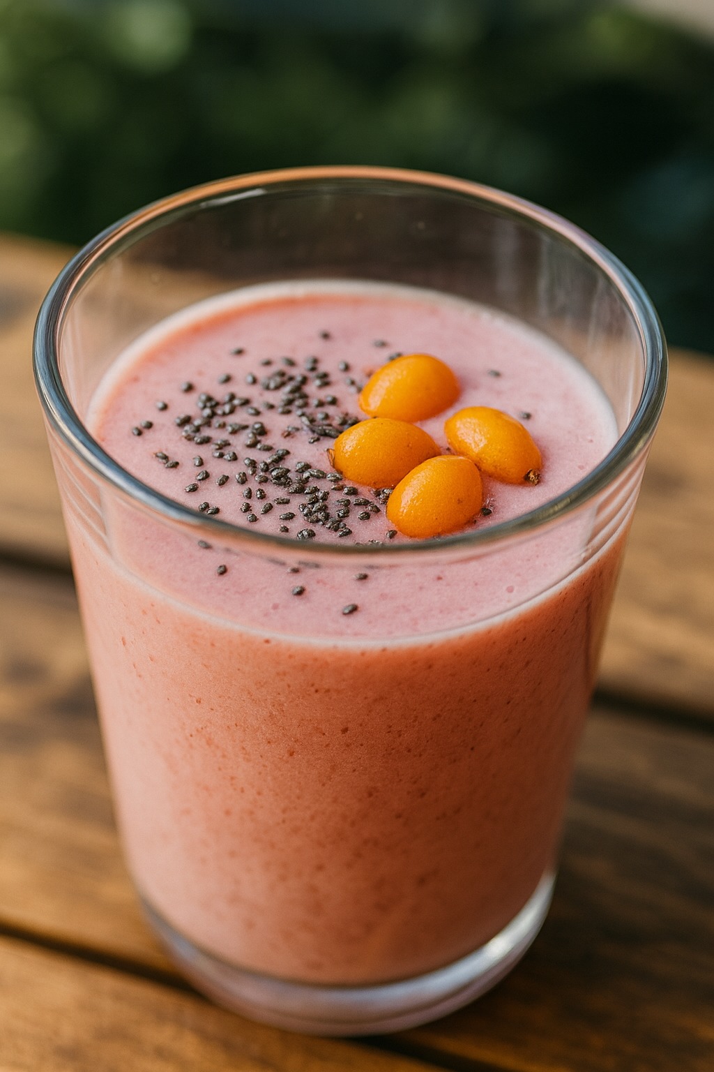 Rammus ja paks smuuti astelpaju marjade ja chia seemnetega